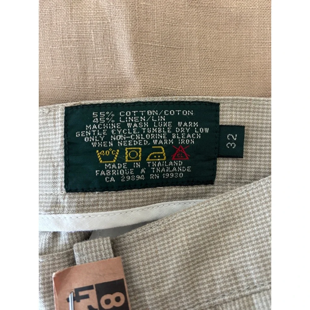 JJ Farmer 32x33 Pleated Cotton Linen Blend Trousers Beige Khaki Cuffed Pants